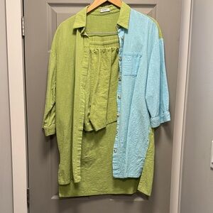 Two-Tone Green and Blue Women's Shirt Set
